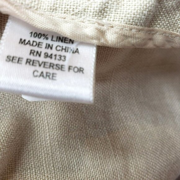 Deroo 100% Linen Khaki Button Up Utility Jacket Blazer Tan Long Sleeve Pockets M - Picture 9 of 10